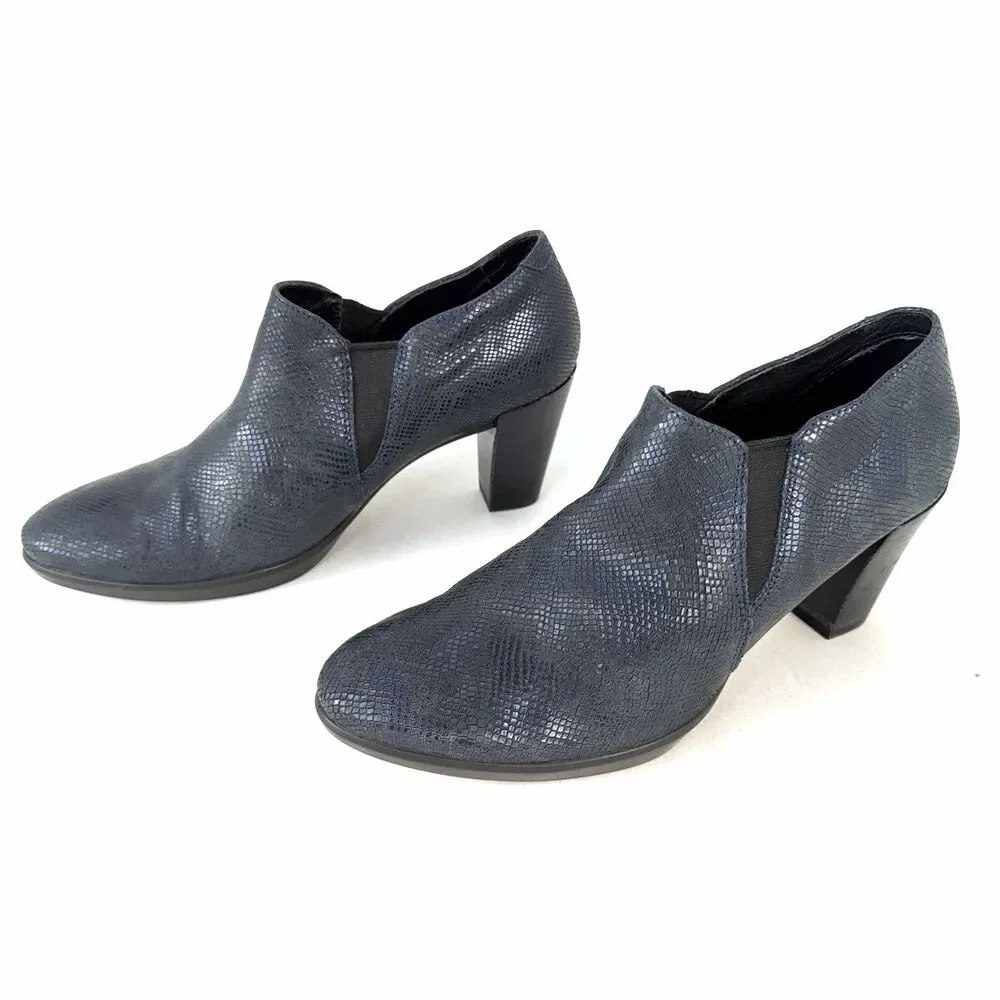 ECCO Boots Womens 40 Shape 55 Plateau Blue Snake Print Slip On Low Ankle Bootie